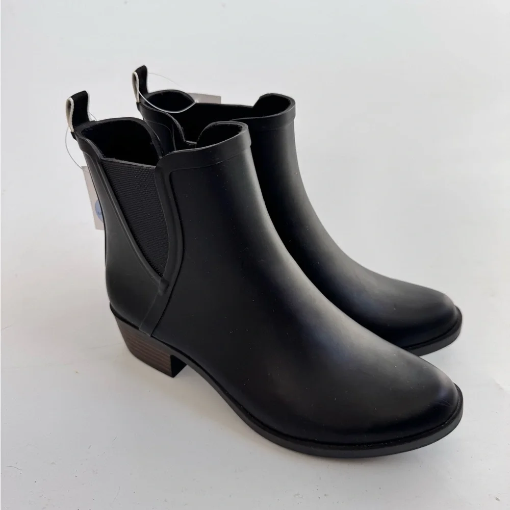 NWT Lucky Brand Women's Basel H2O Booties Heeled Rain Boots Black Size 7
